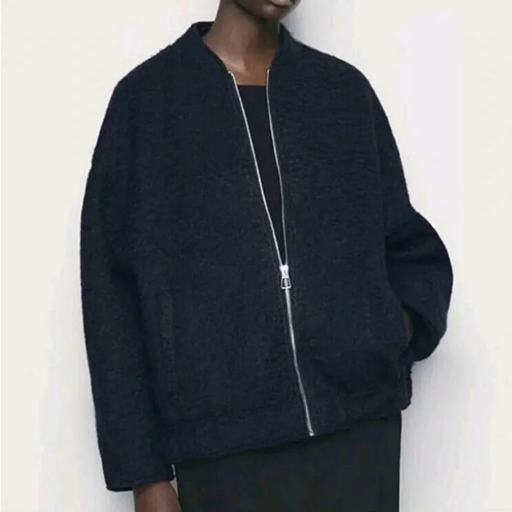 Zara navy oversized bomber jacket sz med-lg